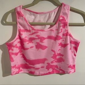 SHEIN Pink Tie Dye Rib-Knit Crop Top